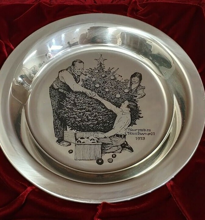 1973 FRANKLIN MINT STERLING SILVER NORMAN ROCKWELL "TRIMMING THE TREE"