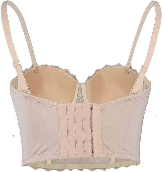 Women's Natural Reigning Lace Rhinestone Bustier Crop Top Sexy Mesh Corset Top