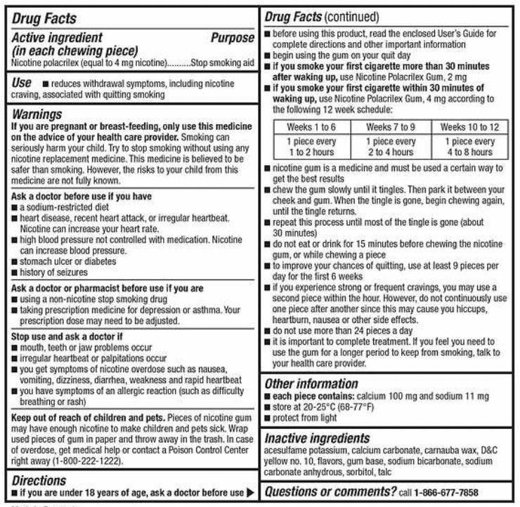 Kirkland Signature Quit Gum 4mg 190 Pieces Stop Smoking Generic Nicorette 4/25