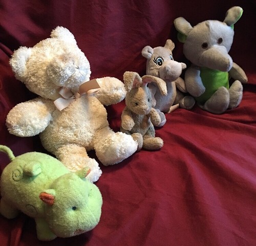 Lot Of 5 Little Stuffed Childs Play Kids Toy Animals Bear Bunny Hippo Elephant