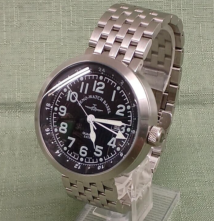 【予約】 Quartz GMT B554Q BASEL WATCH ZENO Stainless Dial Black Steel 時計