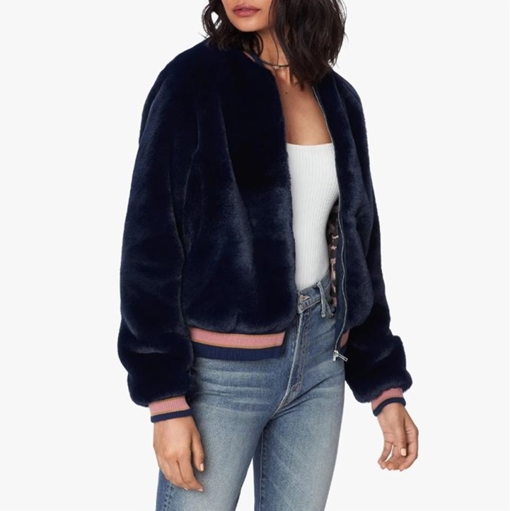 Pre-owned Mother Letterman Fur Jacket / A Girl Named Blue