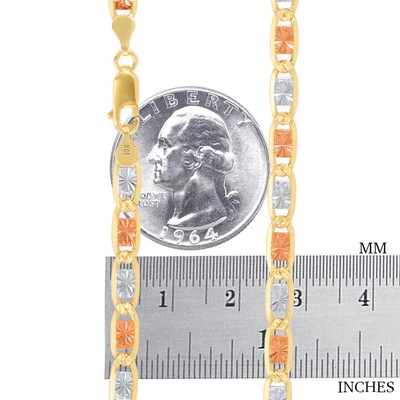 NURAGOLD 10K SOLID TRI YELLOW ROSE WHITE GOLD 5MM DIAMOND CUT VALENTINO CHAIN BRACELET 8"