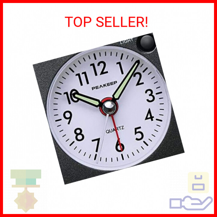 Peakeep Ultra Small, Battery Travel Alarm Clock with Snooze and Light, Silent wi