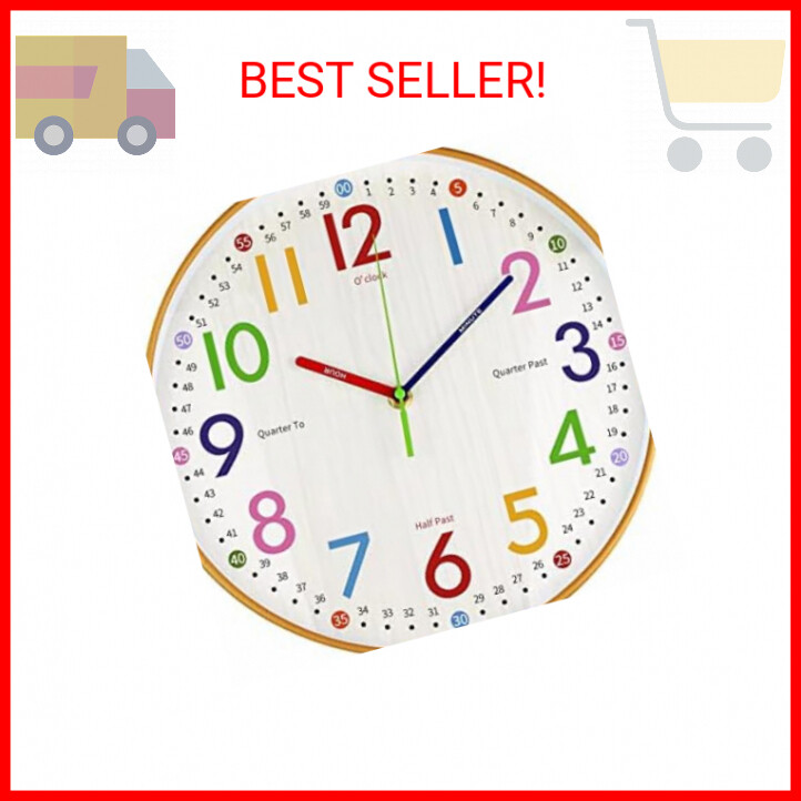 VREAONE Learning Clock for Kids 10 inch Educational Wall Clock Silent Movement a