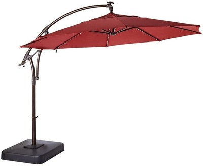 UPC 848681042458 product image for 40 Led Light Round Offset Patio Solar 11 Ft. Umbrella In Red Outdoor With Base | upcitemdb.com