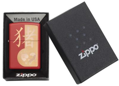 Zippo Windproof Red Matte Year Of The Pig Lighter, 29661, New In Box