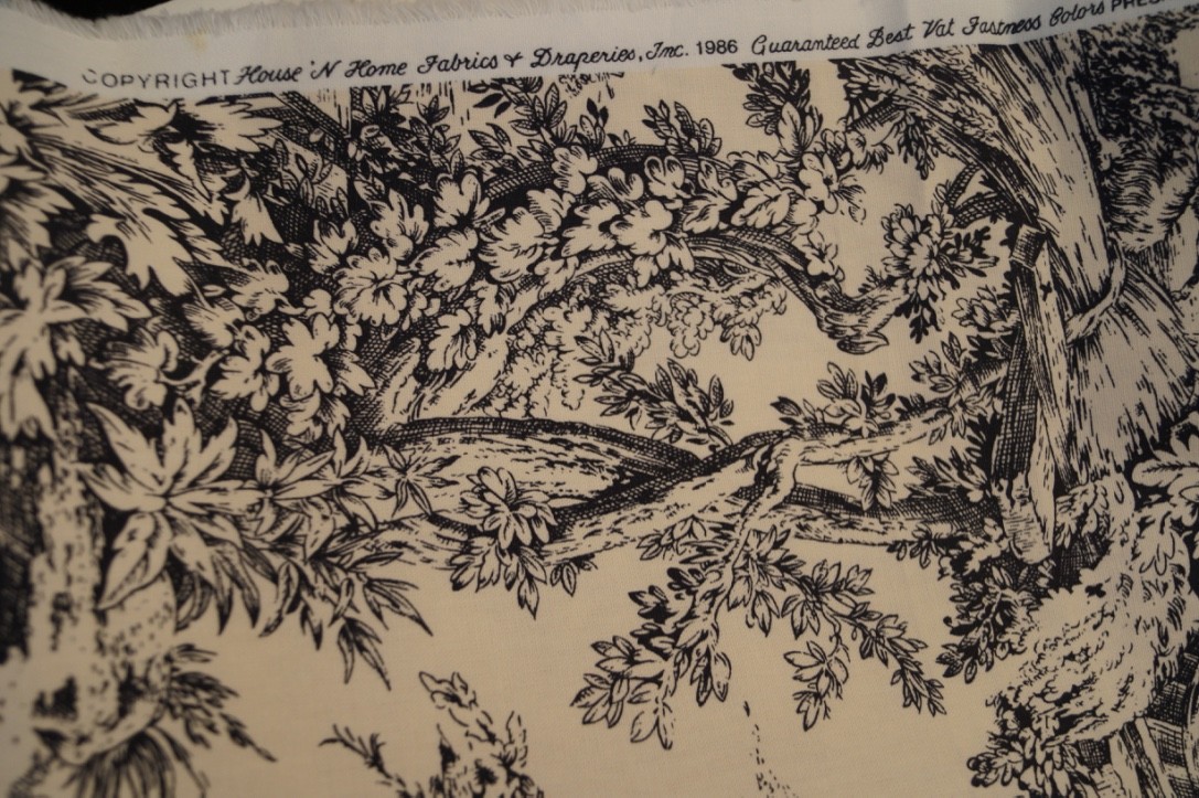 HOUSE 'N HOME FABRICS DRAPERIES 1986 TOILE SCREEN PRINT FABRIC 1.5 YDS X 44