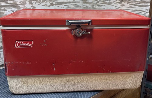 VTG Red Steel Metal Coleman Ice Chest Cooler With Working