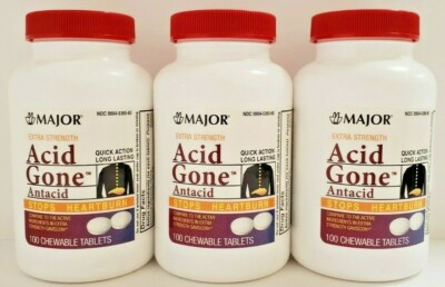 Major Acid Gone Antacid Chewable Tablets 100ct -3 Pack -Exp 01-2026