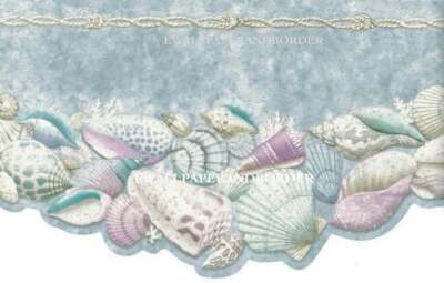 Seashell Blue Beach Nautical Ocean Coastal Wallpaper Border Kitchen & Bath Decor