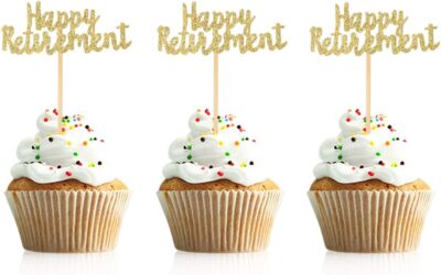  36 Pcs Gold Glitter Happy Retirement Cupcake Toppers Retirement Party Ca