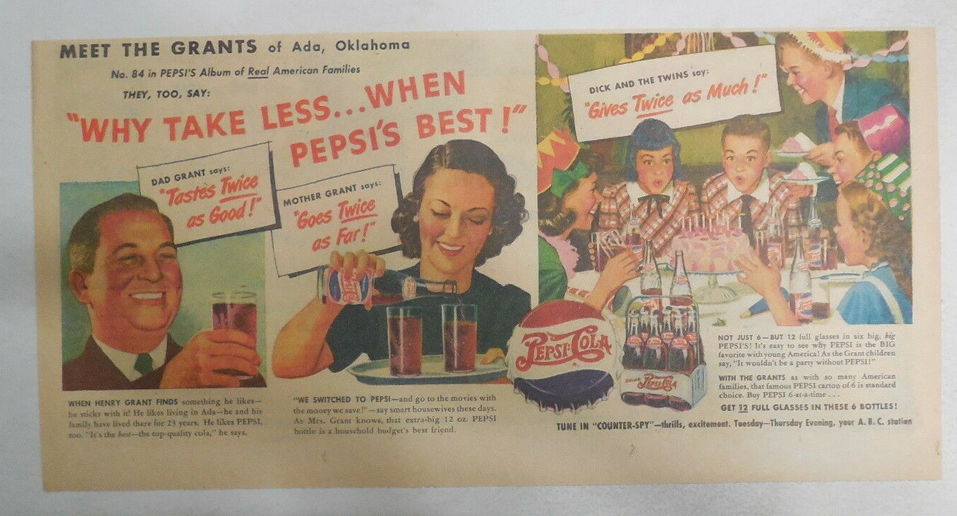 Pepsi-Cola Ad: The Grant Family of Ada Oklahoma from 1949 Size 