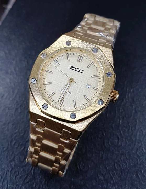 Orologio Da Polso Zcc Industrial Uomo Analogico Quarzo Datario Dorato Oro lac