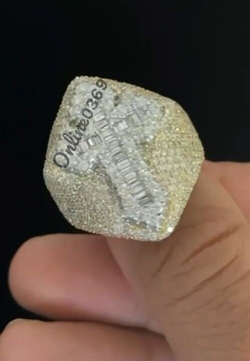 Pre-owned Online0369 Men's 3.2ct Baguette Cubic Zirconia Customize Cross Ring Silver Free Pendant In White