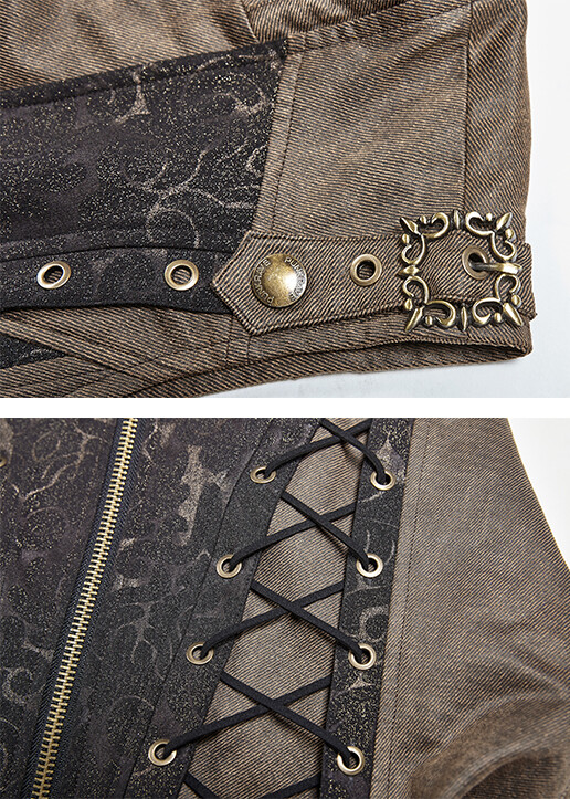 Pre-owned Punk Rave Steampunk Goldener Jacquard Lang Weste Jacke Gothic Barock Punkrave Herren Kaffe