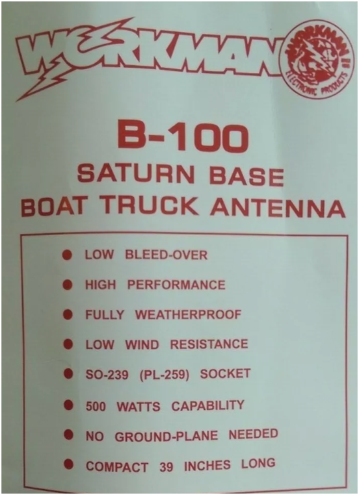 Workman Saturn B100 500 Watts No Ground-Plane Antenna Base Station Brand New