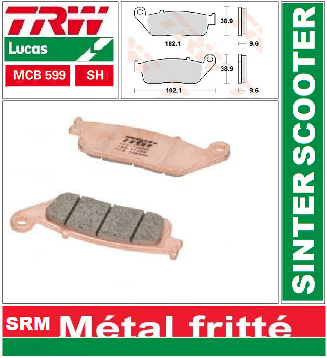 2 Plaquettes Frein ArriÃ¨Re Trw Mcb599 Sh Sinter Honda Gl 1500 F6c Valkyrie 97-03