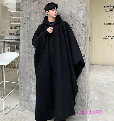 GOTH Men Super Long Trench Coat Oversize Hooded Cape Cloak