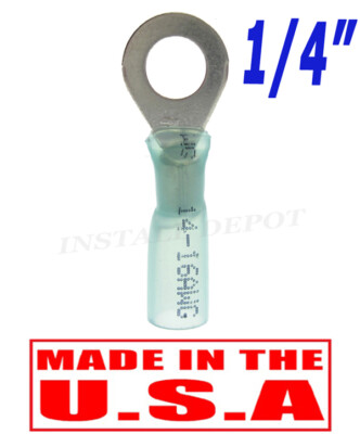 25 BLUE 3M HEAT SHRINK RING TERMINALS MARINE WIRE 1/4'' STUD 16-14 GAUGE
