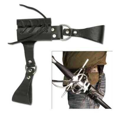 Universal Leather Sword Frog Adjustable Lacing Steel Hardware Belt 8'' Modern Blk