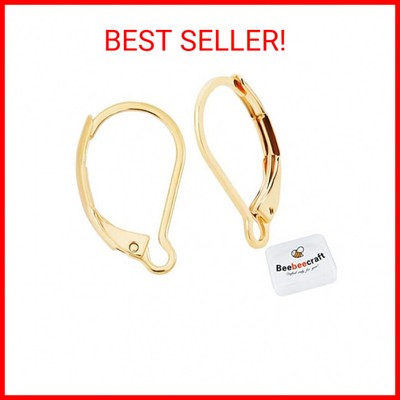 Beebeecraft 1 Box 50Pcs Leverback Earring Findings 24K Gold Plated French Earrin