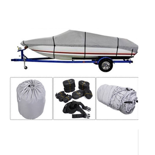 20-22ft 600D Oxford Fabric Waterproof Boat Cover with Storage Bag Gray