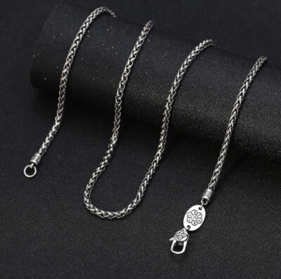 I07 Zopfkette buddhistisch Silber 925 Vajra 6-Wort-Mantra 3 mm Länge wählbar
