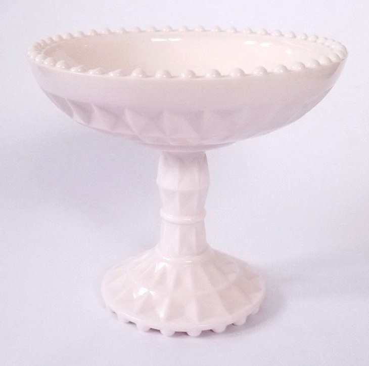 Vintage Jeannette Pink Milk Glass Compote Candy Dish 1950s