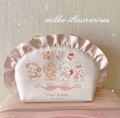 Large Mikko Illustrations Shell Shape Cosmetic Pouch Leather Pink 9'' Wide