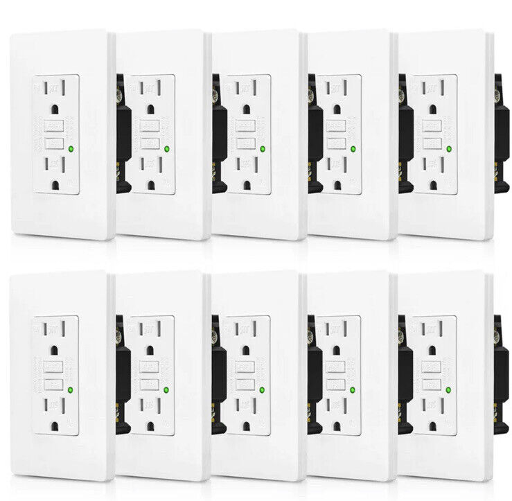 🔥10 Pcs Gfci Gfi Outlet 15a Safety Receptacle W/Wall Plate Led Indicator Tr/Wr