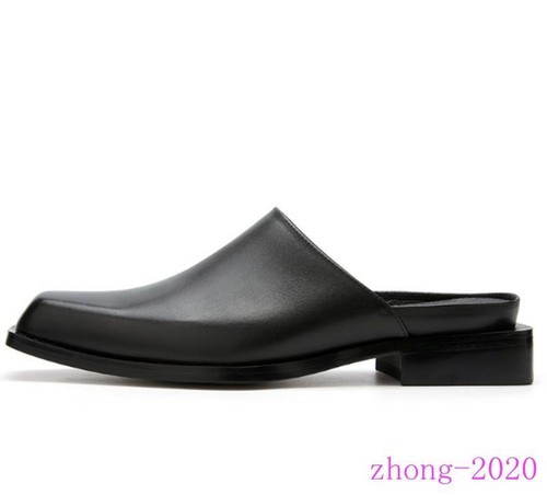 Mens Square Toe Real Leather Slip on Mules Casual Party
