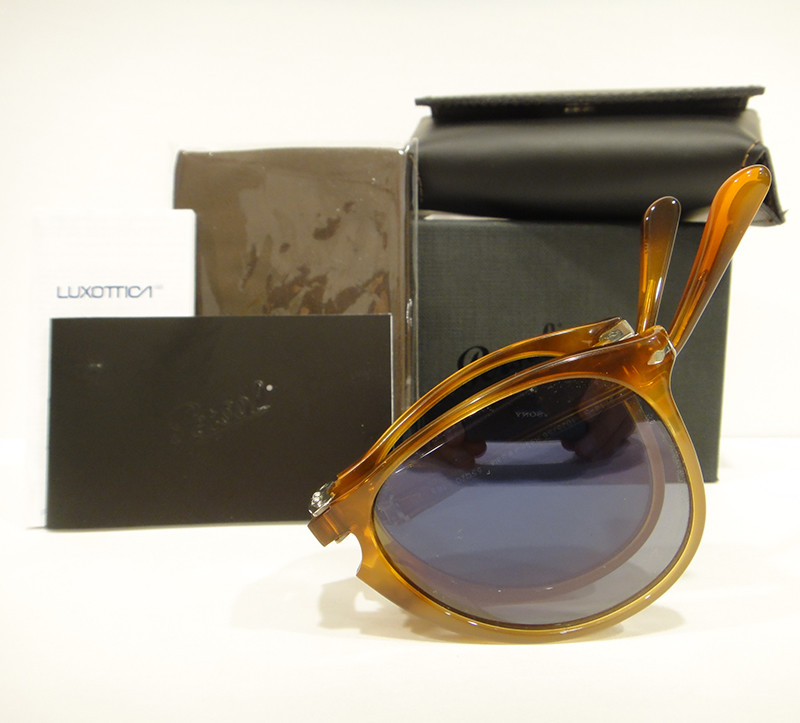 Pre-owned Persol 9714 Sunglasses Folding 9-714 Blue 102556 Light Havana Authentic 55m