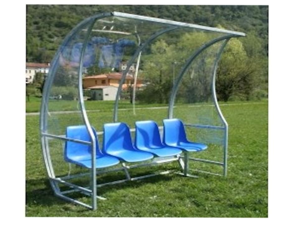 (04) PANCHINA ALLEN. E RISER. CALCIO MT 2 4 POSTI ACC. ZINC. COP. POLIC. TRASPAR