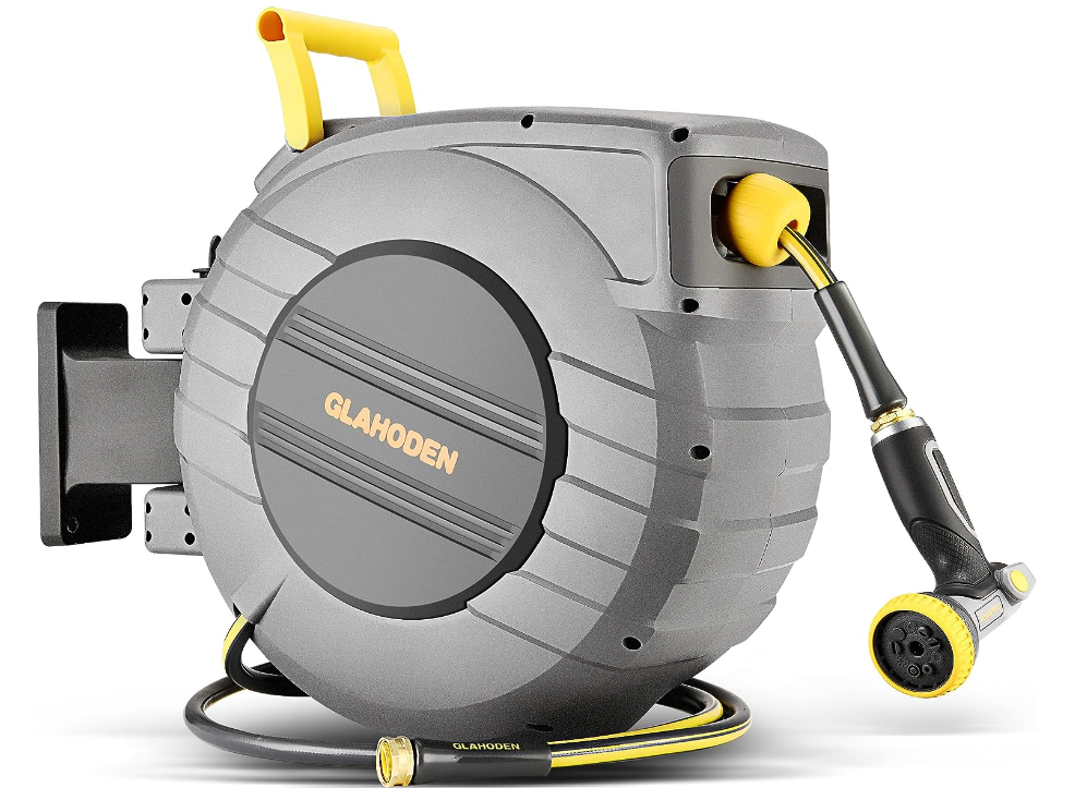 GLAHODEN Retractable Garden Hose Reel, 5/8in x 100ft+6ft