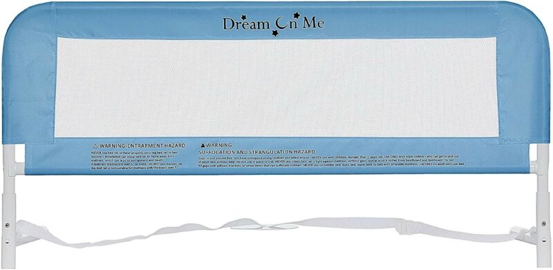 Dream On Me Hide Away Safety Bed Rail for Kids Baby Security Mesh Blue