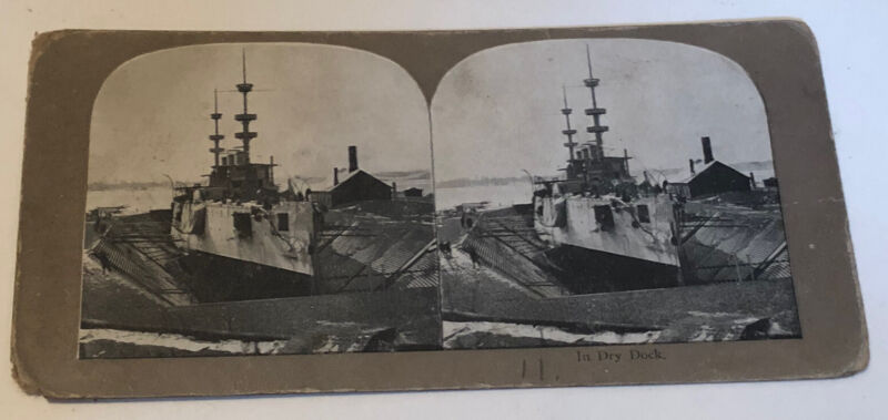 Vintage Ship In Dry Dock Stereoview Card