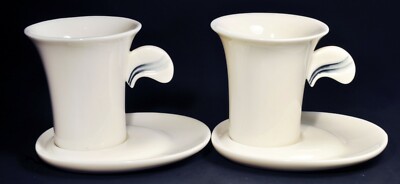Set of 2 Moi J E Suis Porcelain French Demitasse Espresso Cup & Oval Saucer 