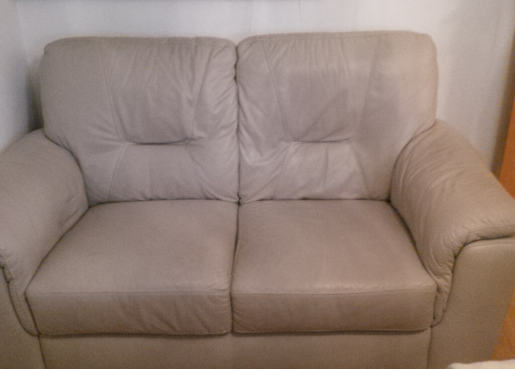 Second Hand Two Seater Faux Leather Sofa Dark Cream In