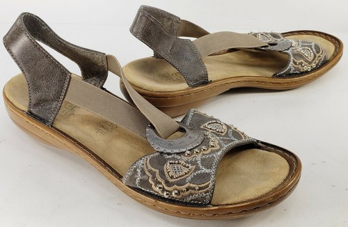 Sheena 　Ritte Vlaanderen 51サイズ RIEKER Regina Women's Size 8M 39E Brown Gold Pearl Sandals