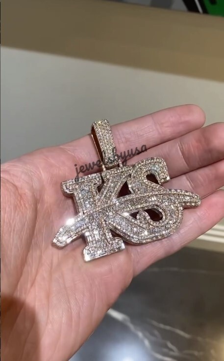Pre-owned Nsg Buss Down 3.11ct Vvs Baguette Moissanite Men's Custom Big Size Ks Letter Pendant In White