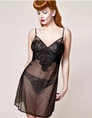 Dita Von Teese - Maestra Chemise/ Shift - Size M - Black Lace Tan Lining