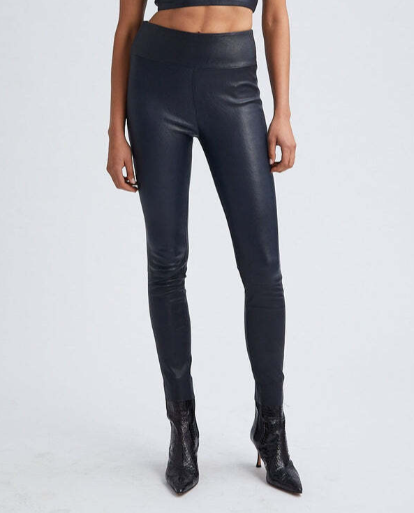 Pre-owned Sprwmn $1075 Midnight Navy Leather High Waist Stretch Ankle Legging S In Blue