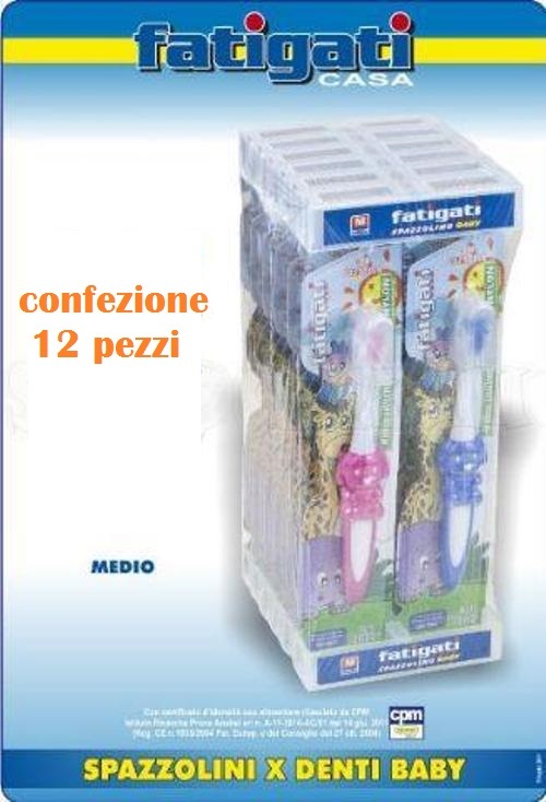 Set 12 Pezzi Spazzolino Denti Baby Per Bambini Colorato Medium moc