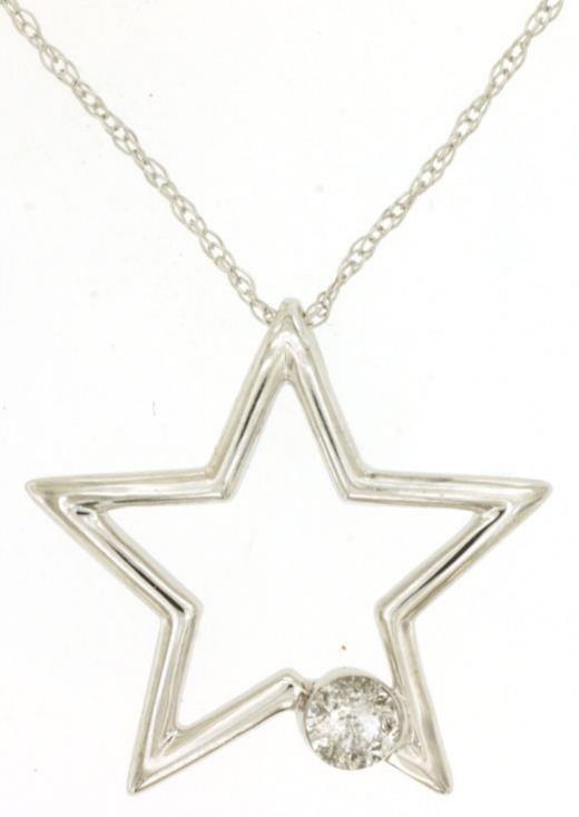 Estate .14ct Diamond 14kt White Gold 3d Solitaire Star Lucky Floating Pendant