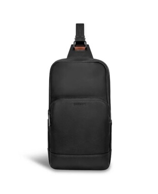CHAMPS Onyx Collection 12'' Black Leather Sling Bag Backpack w/ RFID Protection