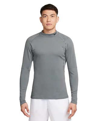 Мужская рубашка для фитнеса Nike Pro Slim-Fit Dri-FIT с имитацией шеи и длинным рукавом, серая, большого размера
