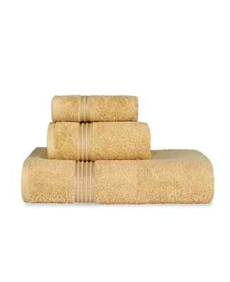 Superior Solid Quick Drying Absorbent 3 Pc Egyptian Cotton Assorted Towel, Gold
