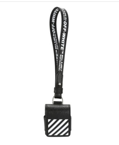 Pre-owned Off-white Virgil Abloh Diagonal Striped Black Saffiano Leather Airpods Case
