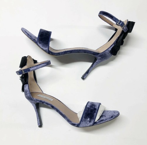 Pre-owned Tabitha Simmons Frances Sapphire Velvet Bow Heels Sandals Size 8us/38eu In Blue